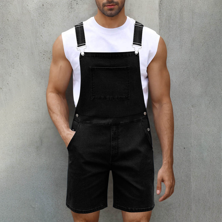 Herre denim-latzshorts med moderne lommer og justerbare stropper Skjora