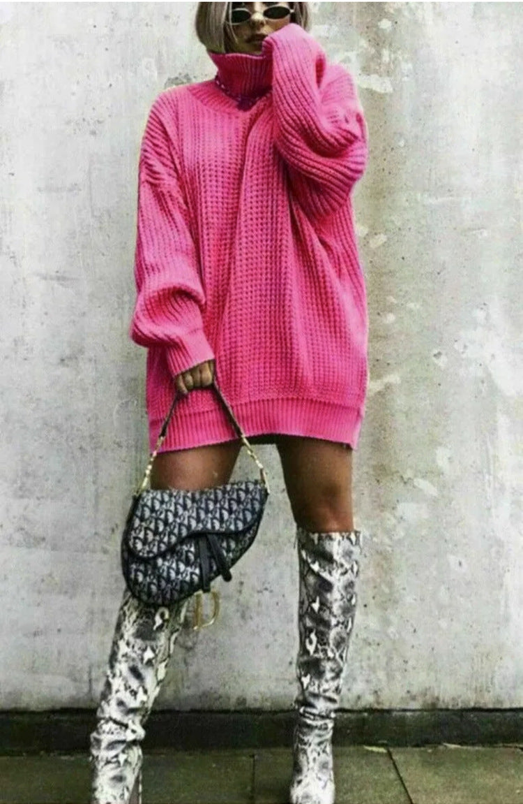 Dame chunky strikkegenser med høy krage og avslappet oversized passform Skjora