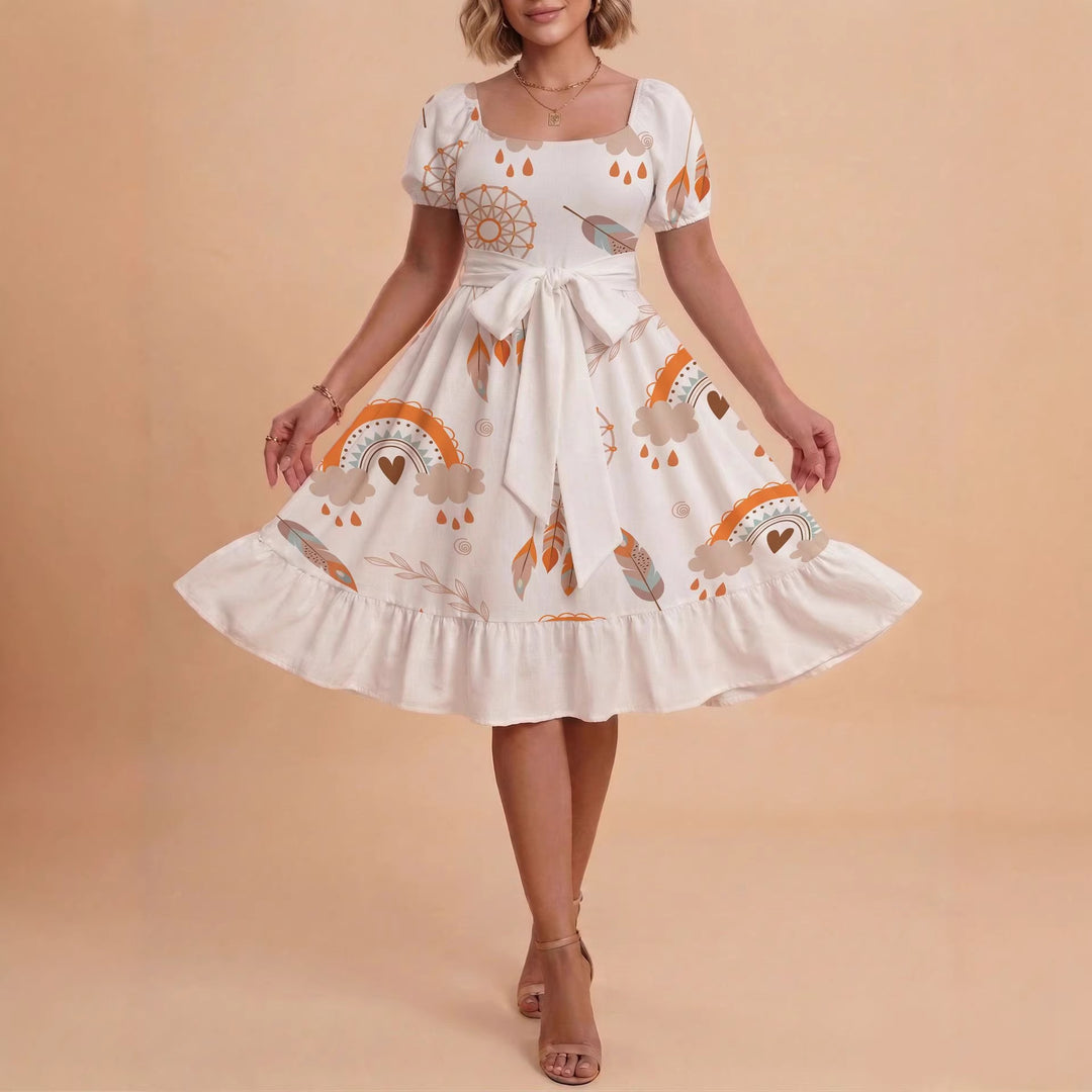 Damen Verspieltes Maxikleid mit Bärenmuster und taillierbarem Band Skjora