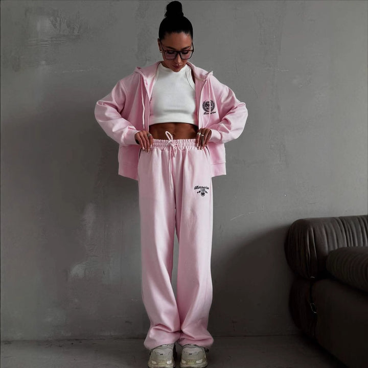 Dame Loungewear Sett med Hettegenser og Vide Bukser Skjora