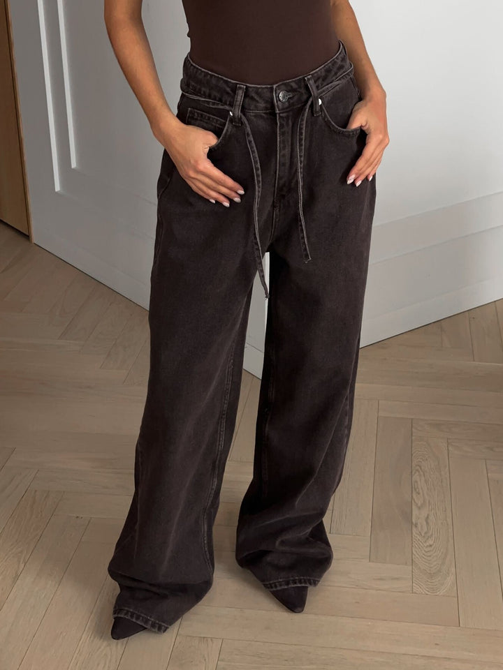 Damer brede jeans i vintage stil med høyt liv og avslappet passform Skjora