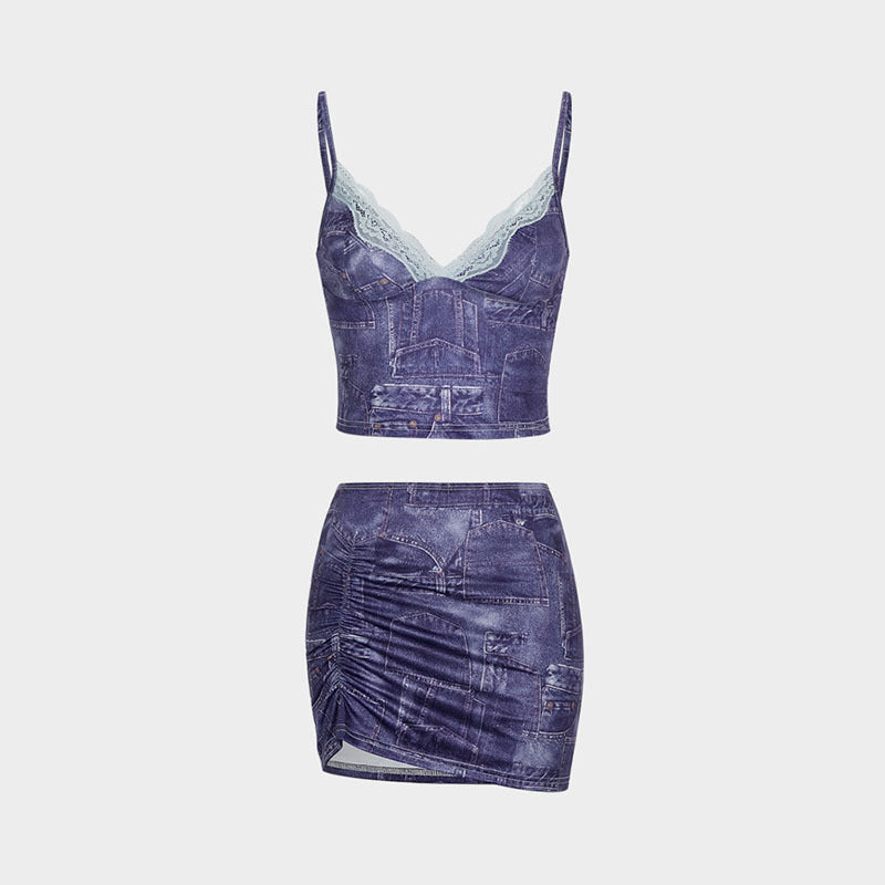 Dame Crop-Top og Miniskjørt Sett Skjora