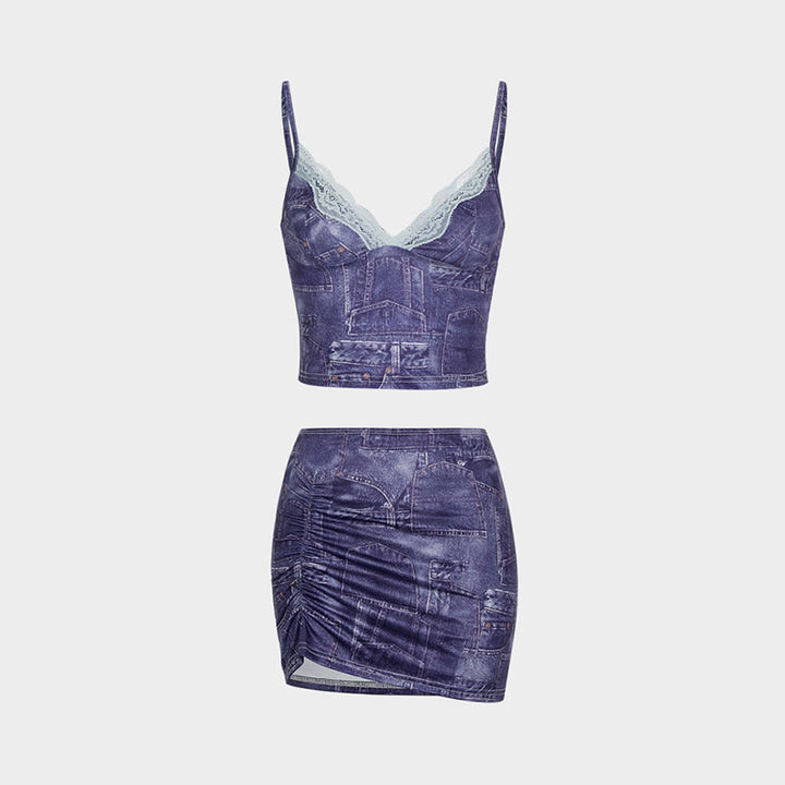 Dame Crop-Top og Miniskjørt Sett Skjora