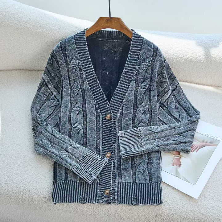 Damer chunky strikket cardigan med V-hals og dekorative knapper Skjora
