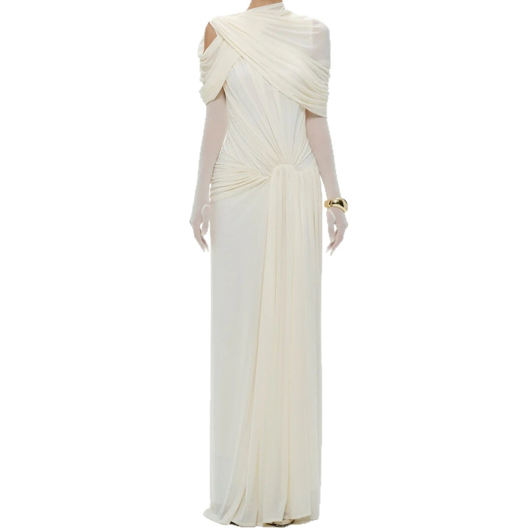 Dame elegant Maxikjole med innovative draperingsdetaljer og asymmetrisk overdel Skjora