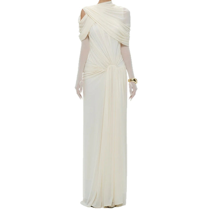 Dame elegant Maxikjole med innovative draperingsdetaljer og asymmetrisk overdel Skjora