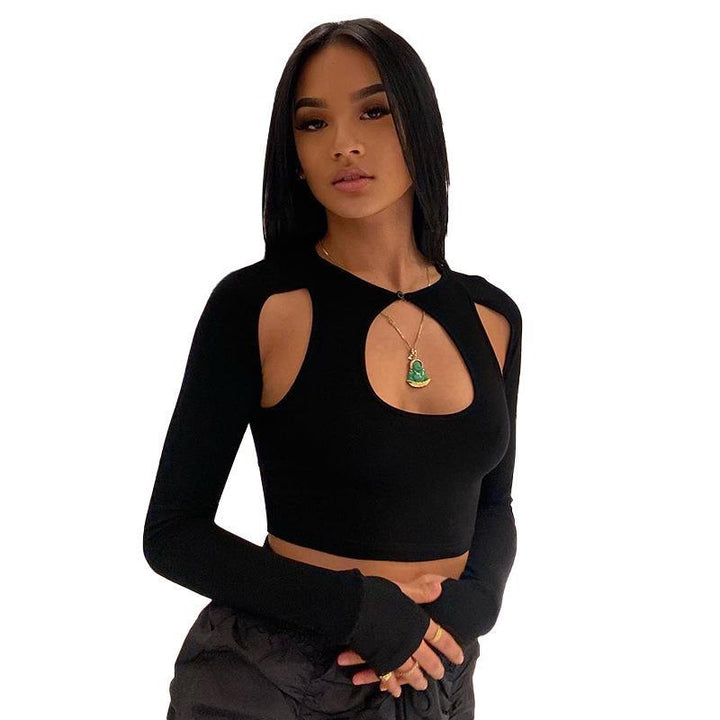 Dame Crop-Top med utskjæringer og lange ermer Skjora