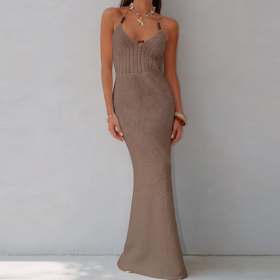 Damen Elegantes Maxikleid mit tiefem V-Ausschnitt und schmalem Schnitt Skjora