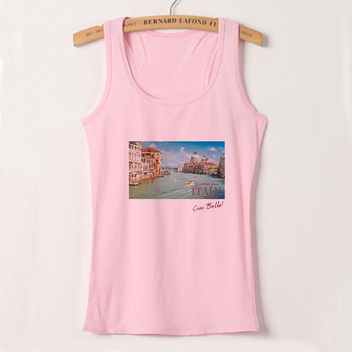 Dame camisole med kreativt trykk og justerbare stropper Skjora