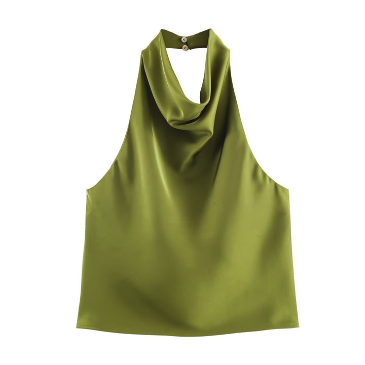 Dame elegant halterneck topp med flytende snitt og dekorative detaljer Skjora