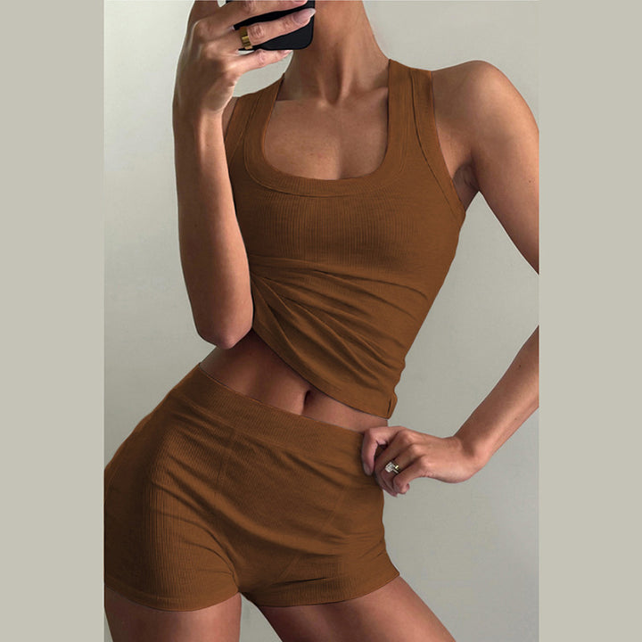 Dame Sporty Loungewear-sett med ermeless topp og shorts Skjora