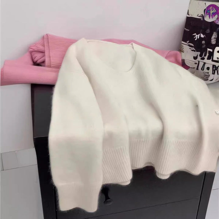 Kvinne Elegant V-Hals Genser med Ribbstruktur og Casual Snitt Skjora
