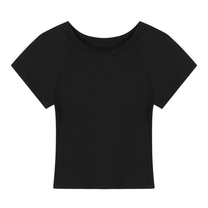 Dame Cropped T-skjorte med moteriktig rund hals og uformelt design