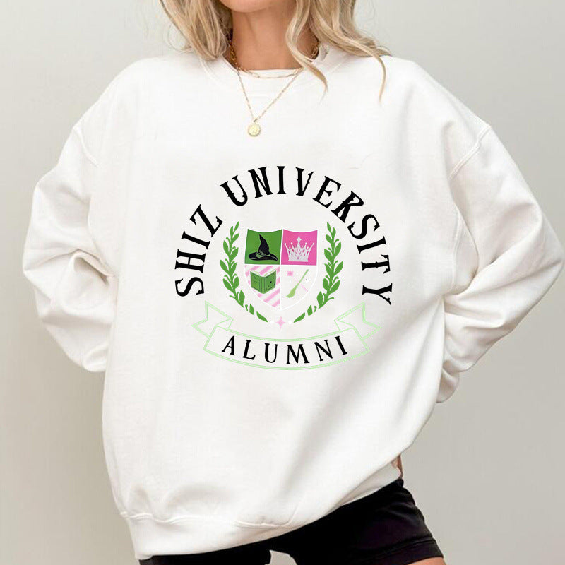Dame Oversized Sweatshirt med universitetsemblem og avslappet snitt Skjora