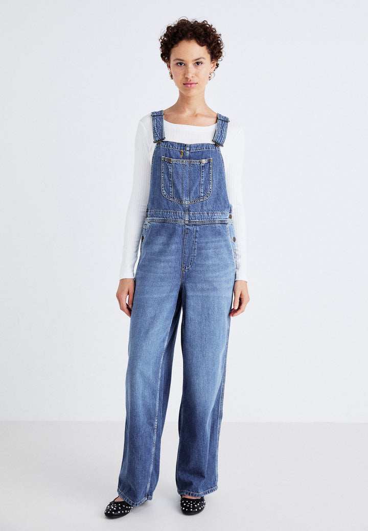 Dame Denim- jumpsuit med bred bein og justerbare stropper Skjora