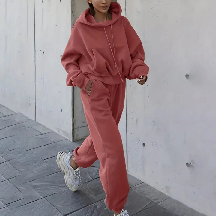 Damer koselig fleece jumpsuit med oversized hette og elastisk midje Skjora