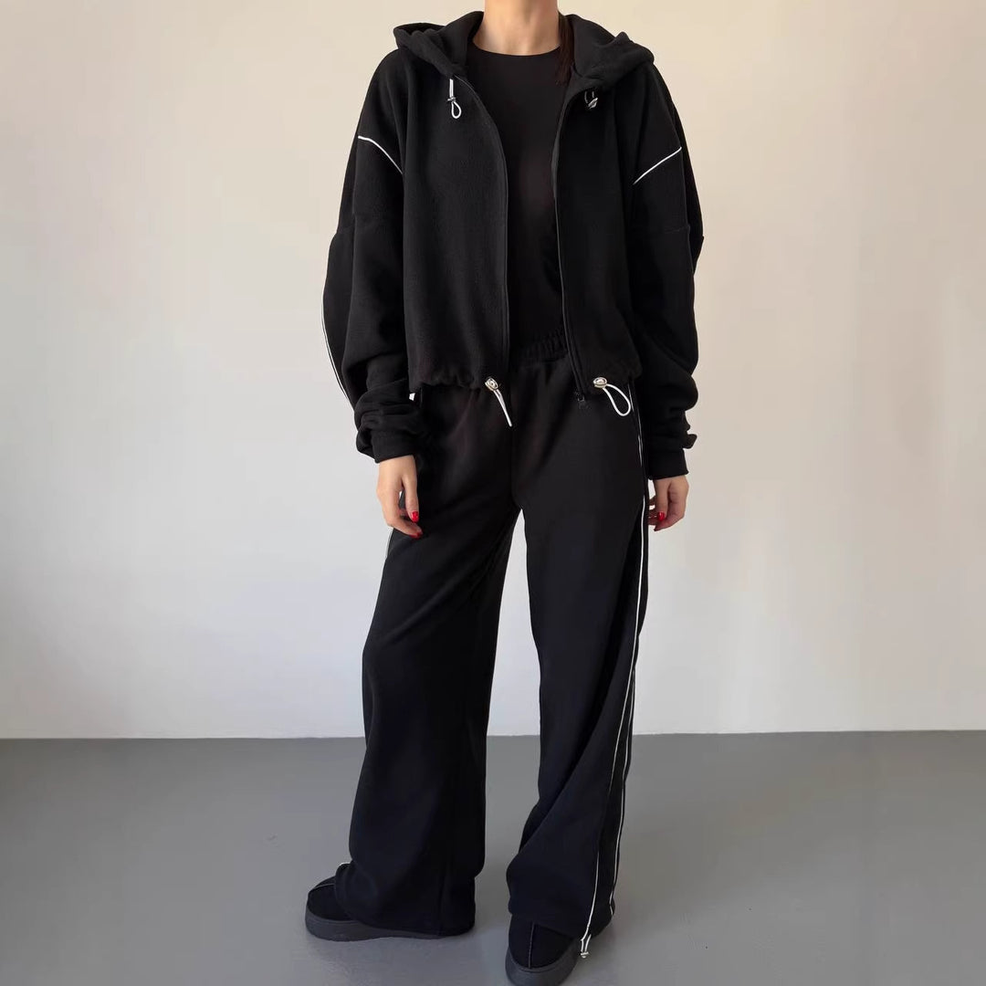 Kvinner Fleece hettegenser og løse joggebukser sett