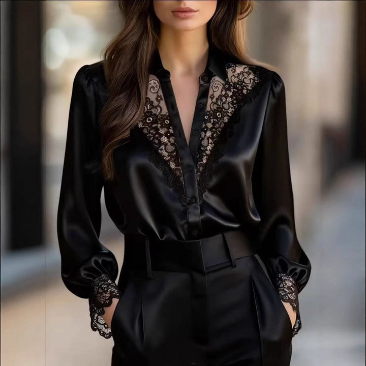 Dame elegant bluse med romantiske spissdetaljer Skjora
