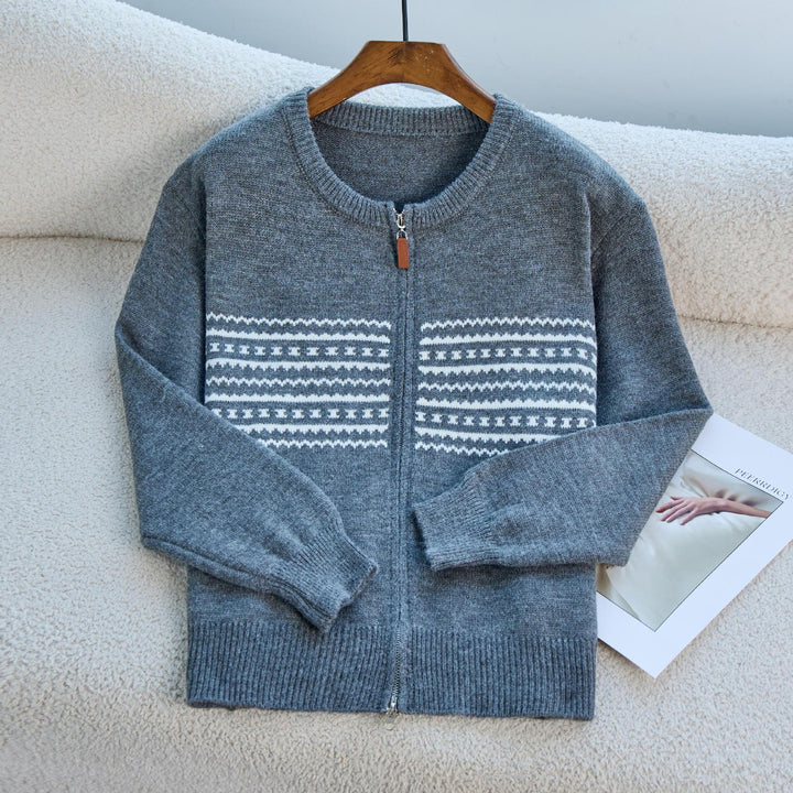 Dame cardigan med elegant glidelås og grafisk mønster Skjora
