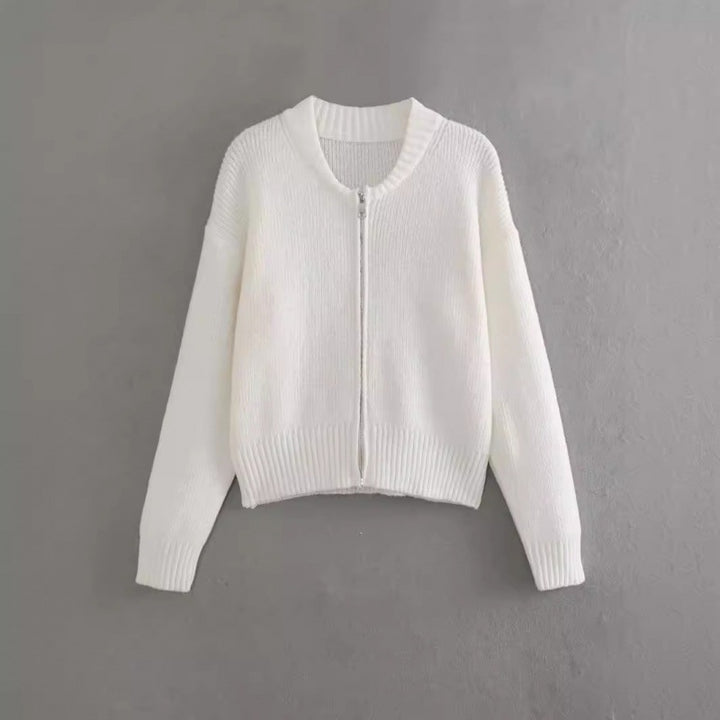 Kvinnes moderne cardigan med voluminøse ermer og glidelås Skjora