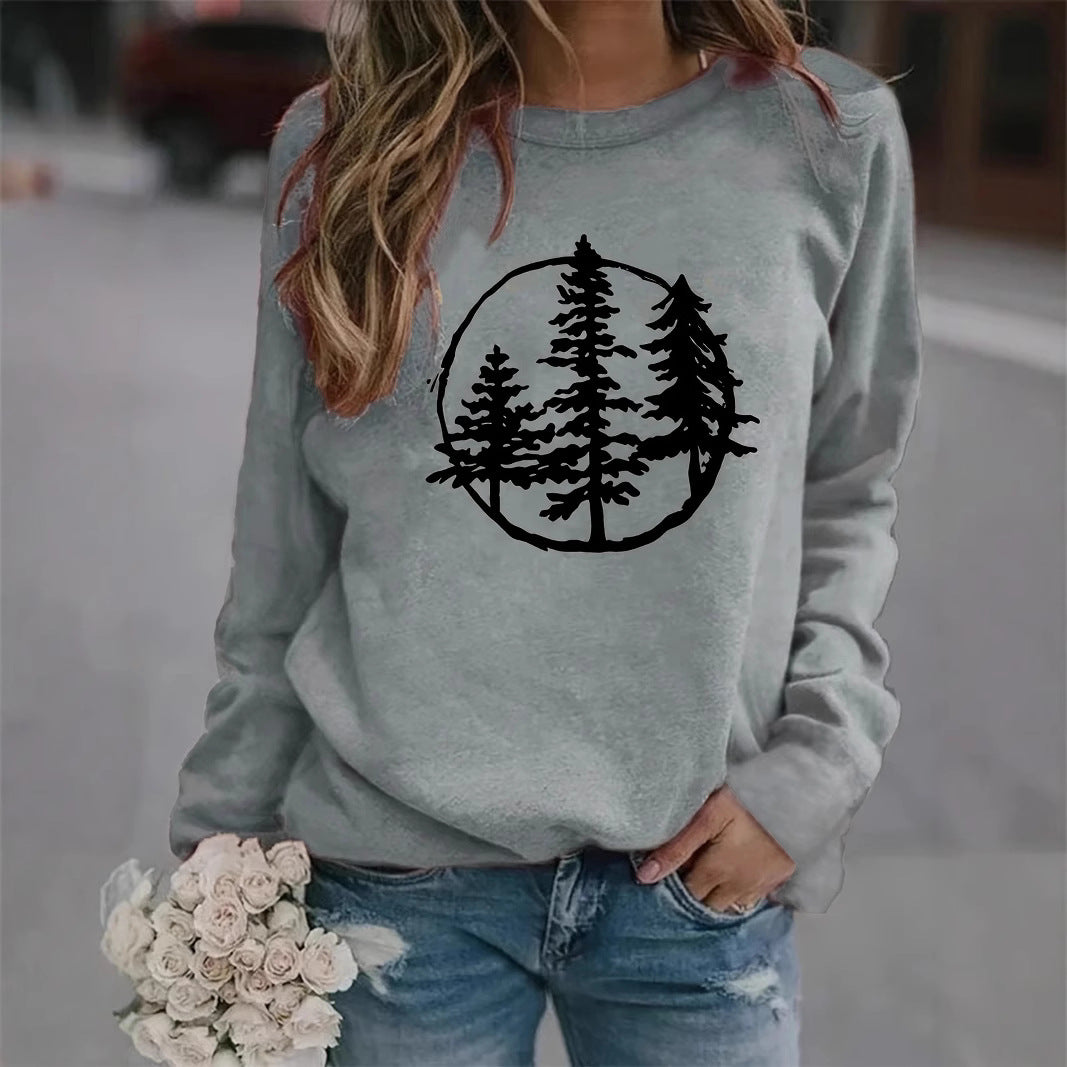 Kvinnelig sweatshirt med kult naturmotiv og avslappet passform Skjora