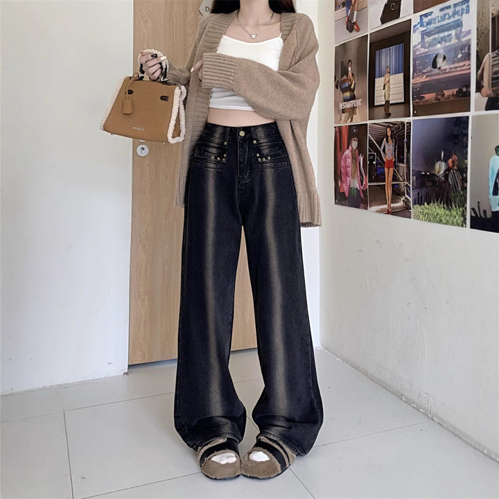 Dames brede jeans med detaljert knappdesign Skjora