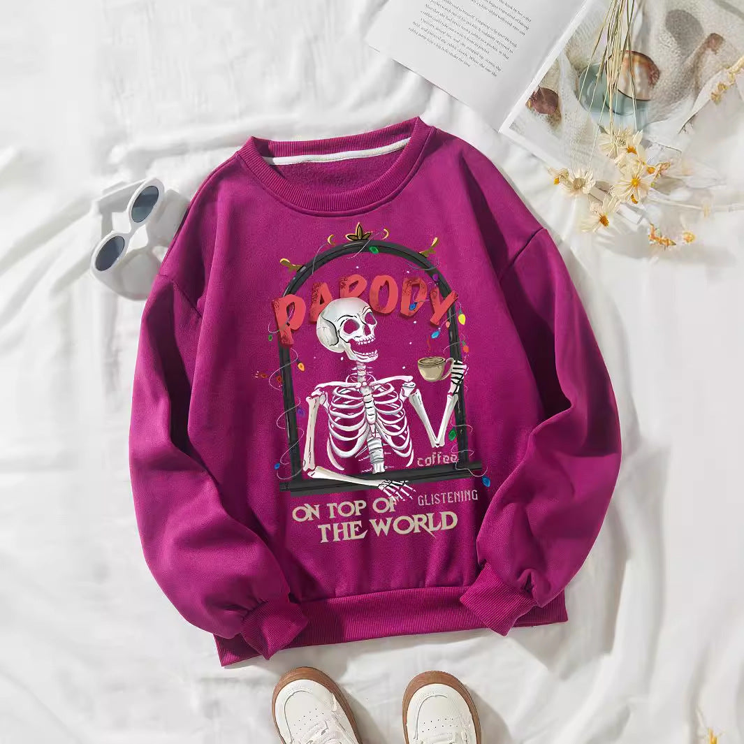 Damer sweatshirt med humoristisk skjelettmotiv Skjora