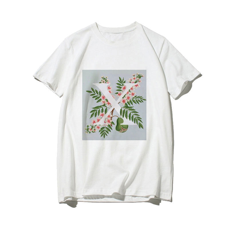 Dame T-skjorte med blomsterdesign og kreativt trykk Skjora