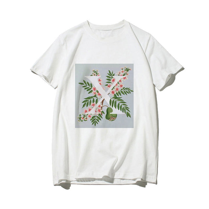Dame T-skjorte med blomsterdesign og kreativt trykk Skjora