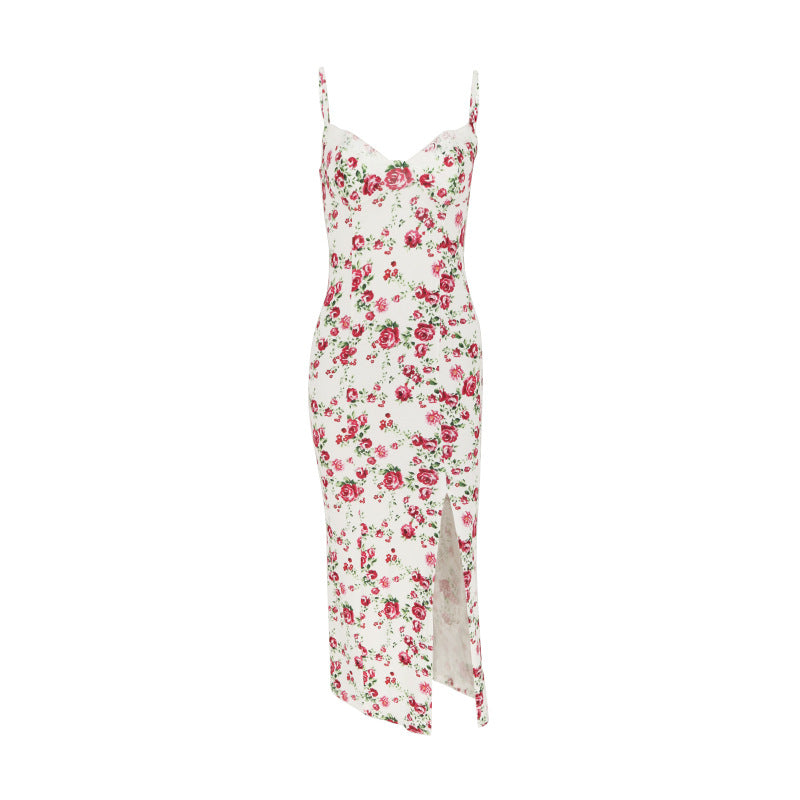 Dame Spagetti-stroppe Bluse med blomsterdesign og spiss Skjora