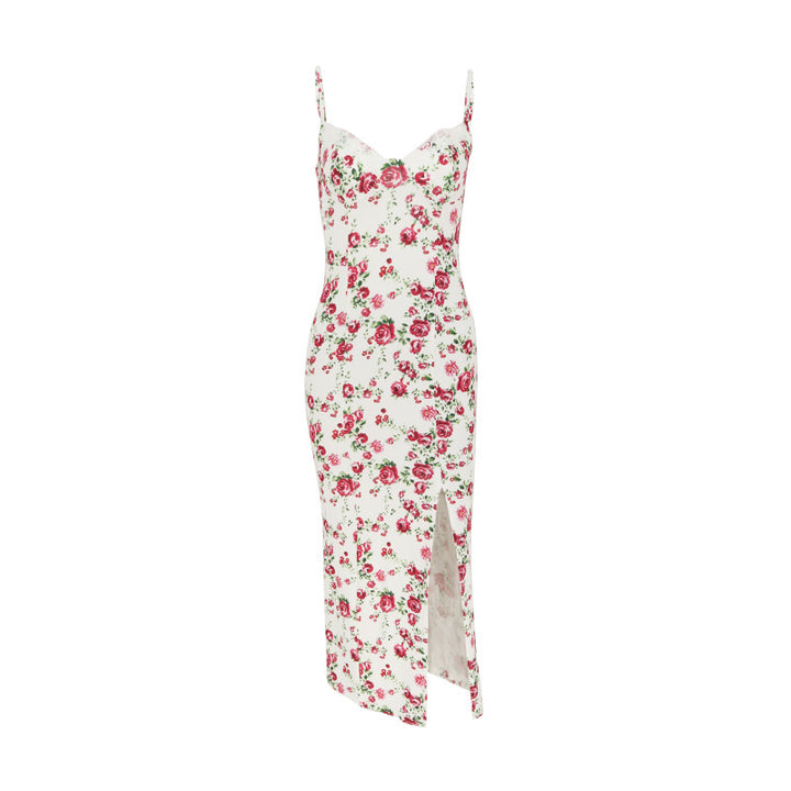Dame Spagetti-stroppe Bluse med blomsterdesign og spiss Skjora