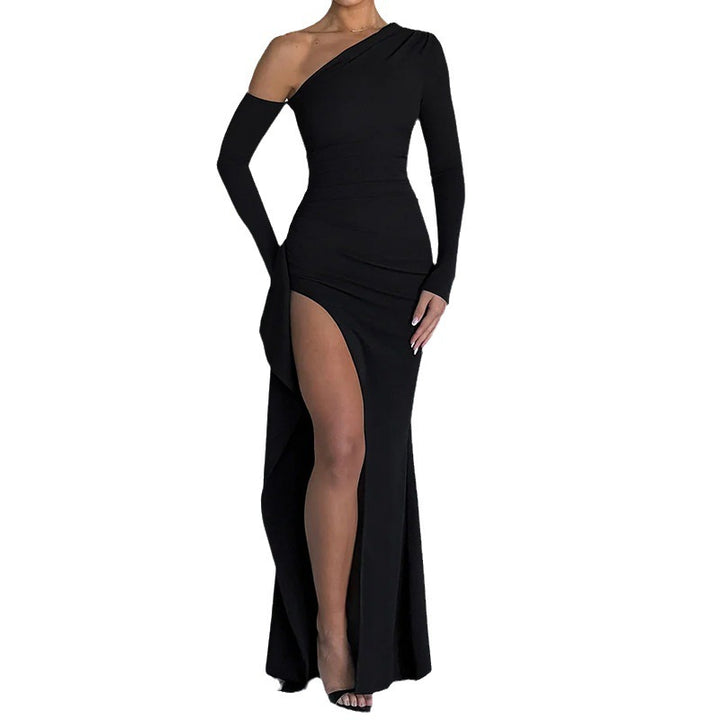 Damer Elegant En-skulder Maxi Kjole med Glitrende Stoffer og Tett Snitt Skjora