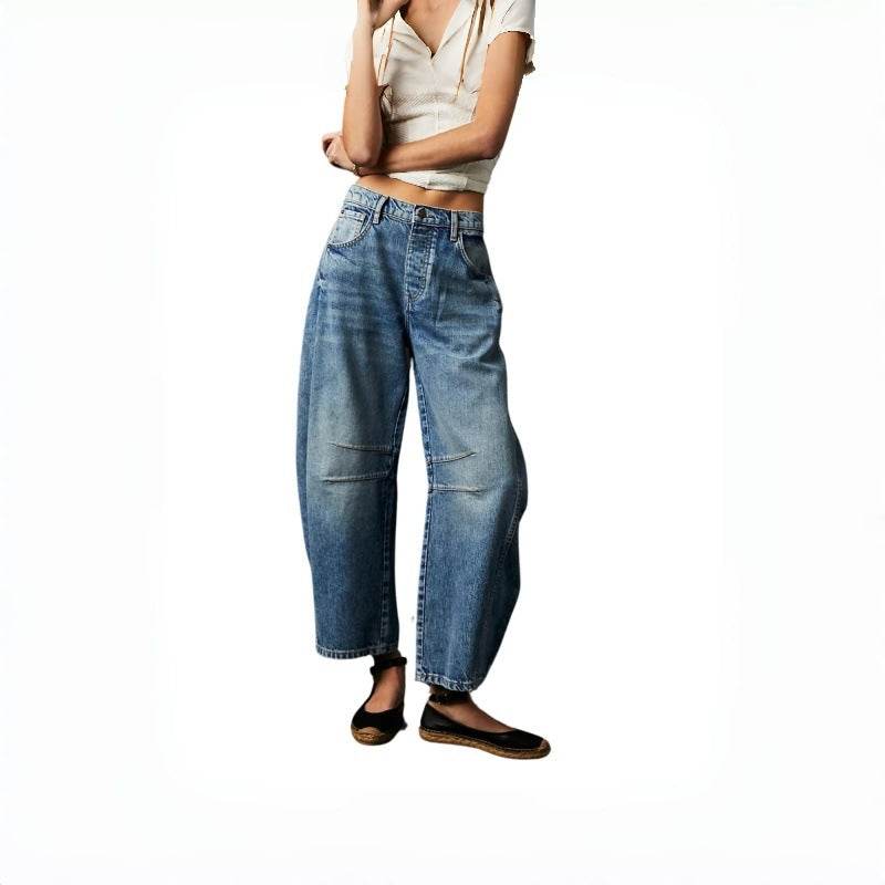 Dame Bredde High-Waist Jeans i Vintage-look med uvanlig vaskemetode Skjora