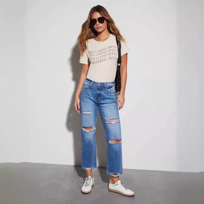 Dame Ødelagte Jeans i modig Bootcut-stil Skjora