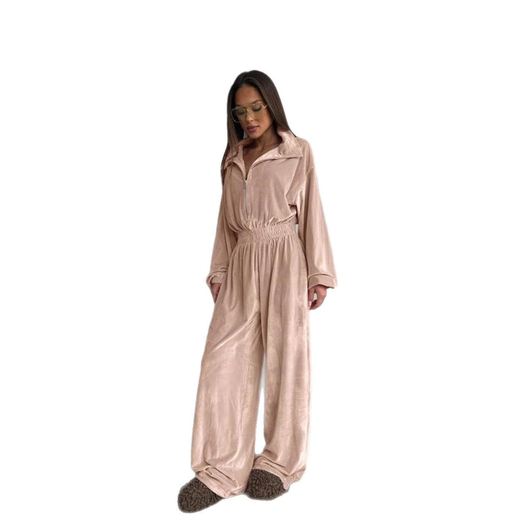 Kvinne Casual Fleece Jumpsuit med Høy Krage og Praktisk Glidelås Skjora