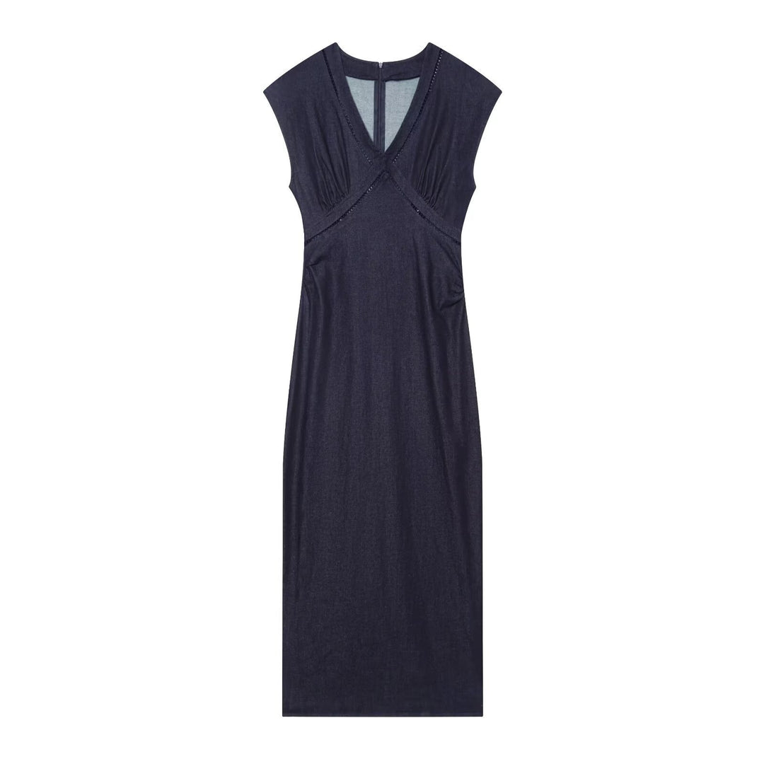 Dame maxikjole med elegant V-hals og fint drapering Skjora