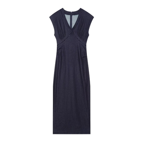 Dame maxikjole med elegant V-hals og fint drapering Skjora