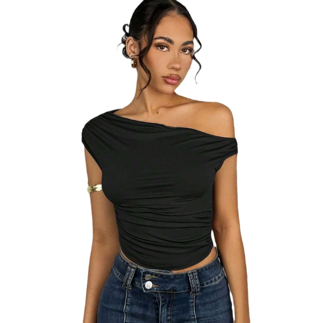 Dame Asymmetrisk Crop-Topp med elegant bølgedesign og raffinert snitt Skjora