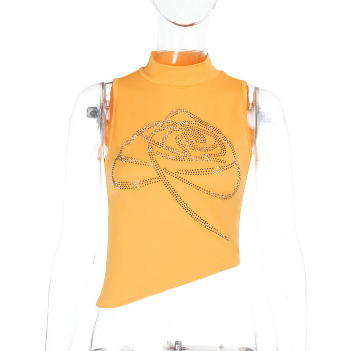 Dame elegant Fitness Crop Top med glitrende design og ståkrage Skjora