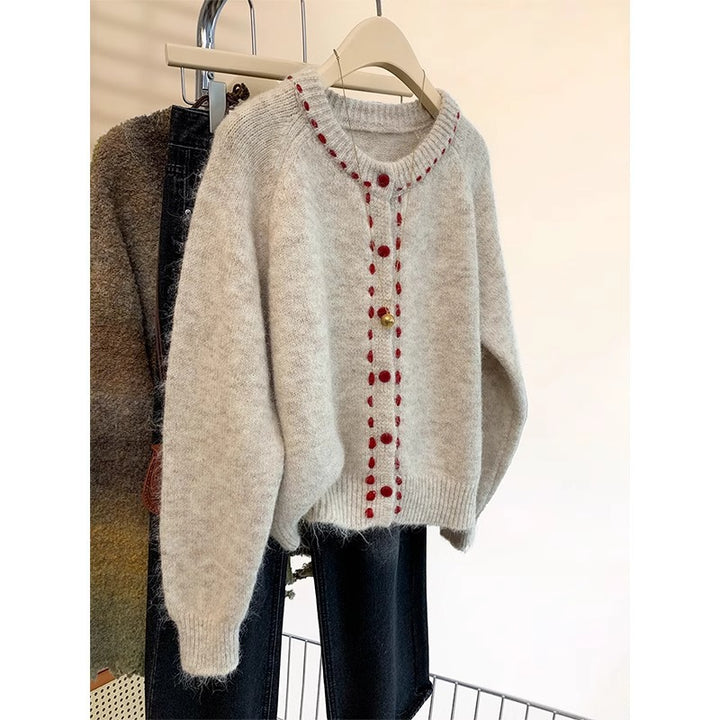 Women's Cozy Knit Sweater with Colorful Button Detail Skirt