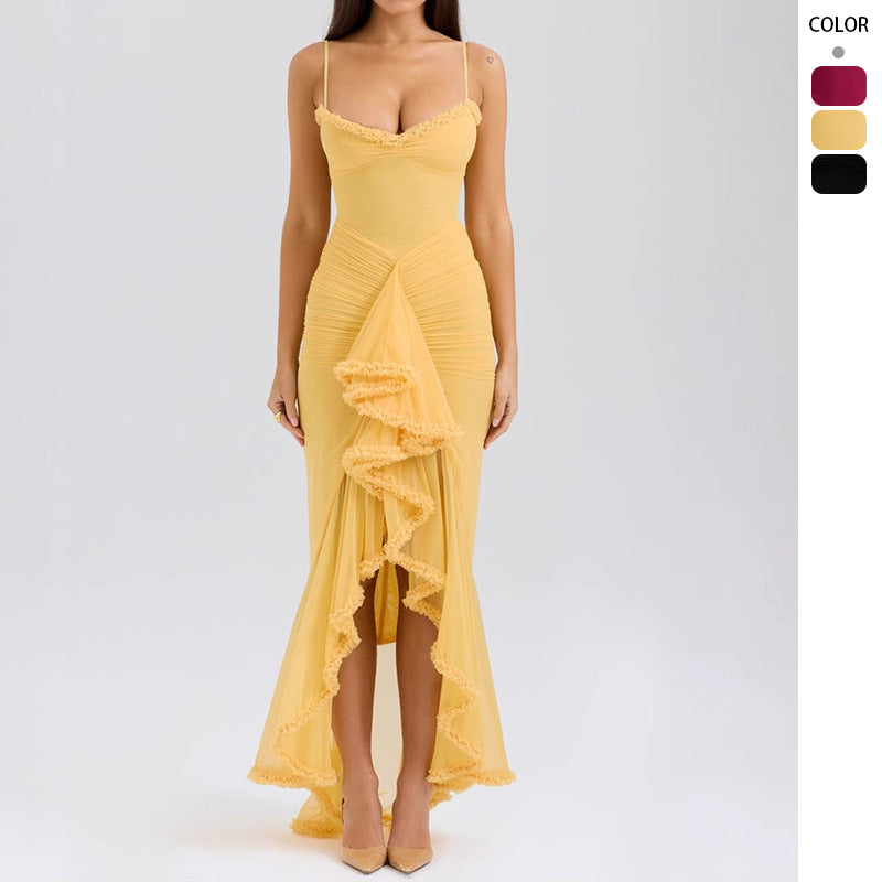 Kvinne bodycon kveldantrekk med volanger og sidesplit Skjora