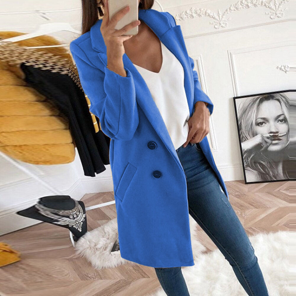 Kjole elegant og varm lang blazer med dobbel knapplukking Skjora