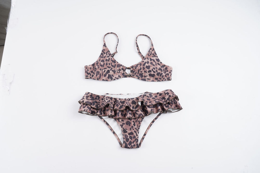 Dame bikini-sett med volangdetaljer og leopardmønster Skjora