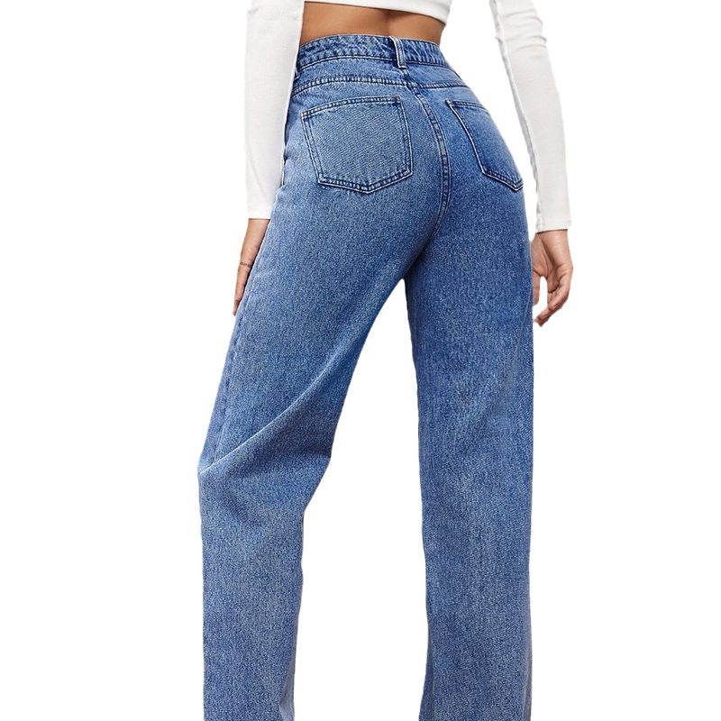 Dames høyt kutte denim jeans med vid ben Skjora