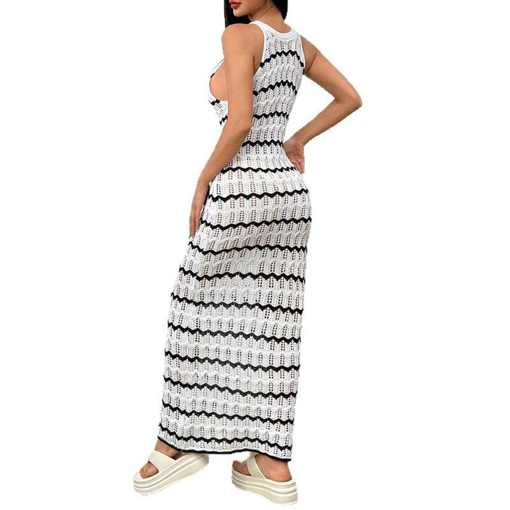 Damen Häkel-Maxikleid mit geometrischem Muster und enganliegendem Schnitt Skjora
