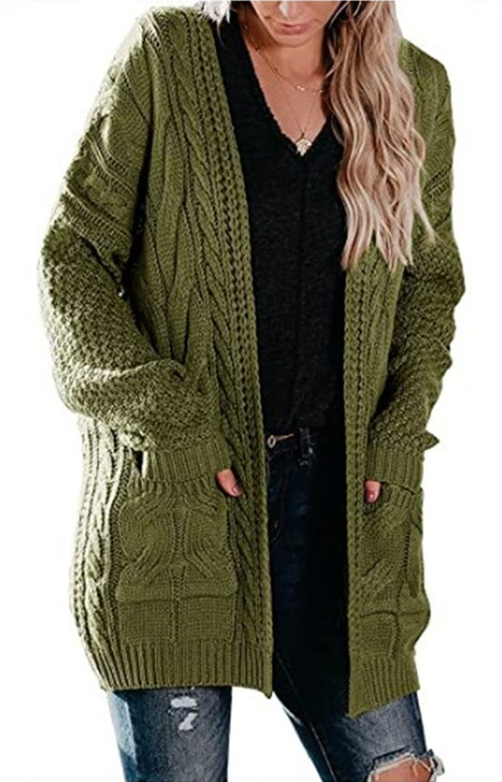 Kvinners Chunky Strikket Cardigan med Dype Lommer og Strukturert Design Skjora