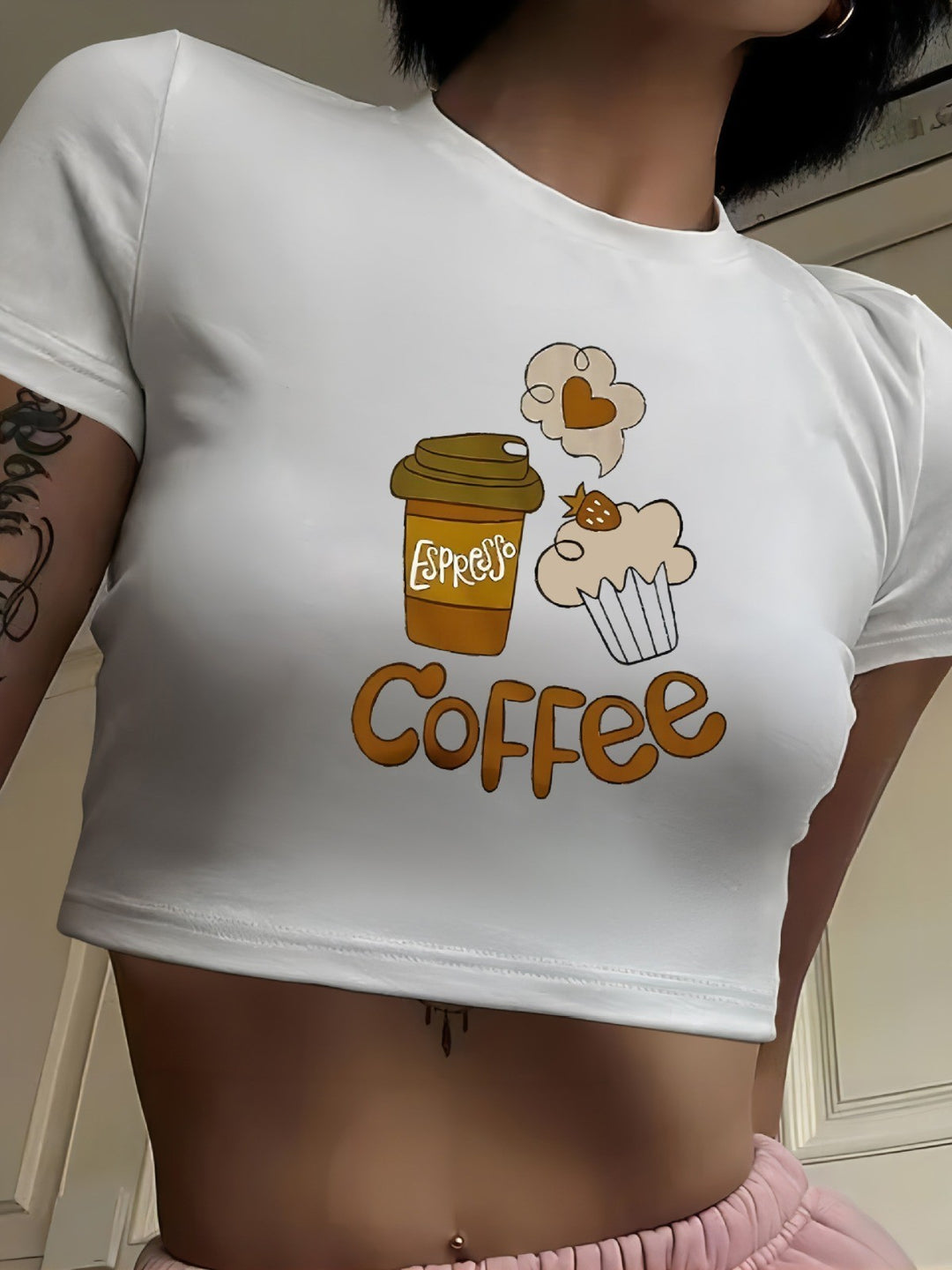 Dame Crop-Shirt med lekent spøkelsesmotiv Skjora