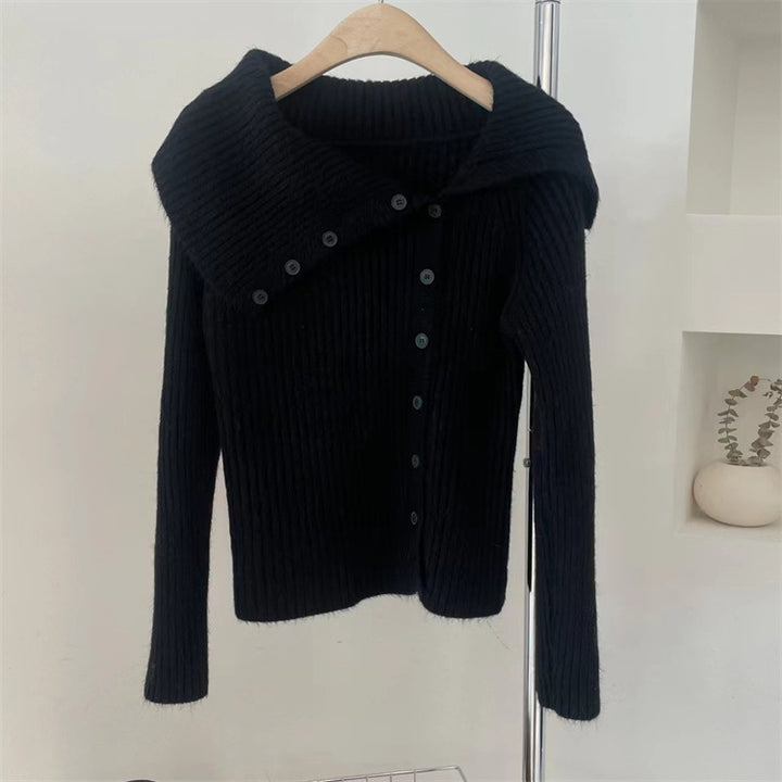 Dame finstrikket cardigan med moderne krage Skjora