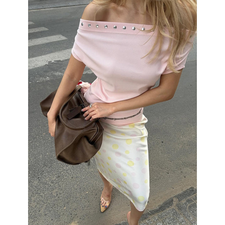 Dame Off-Shoulder topp med elegante rhinstein akenter Skjora