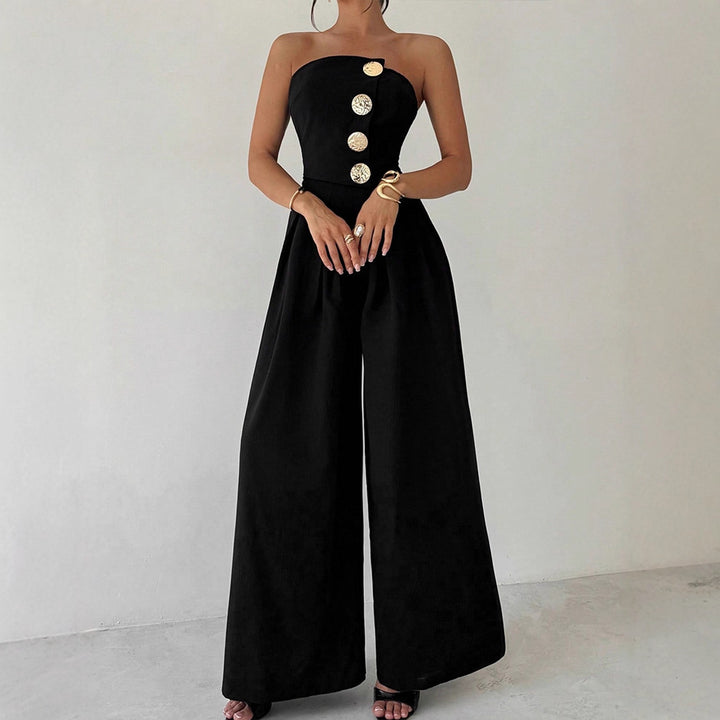 Dame Elegant jumpsuit med asymmetrisk utskjæring og dekorative knapper Skjora